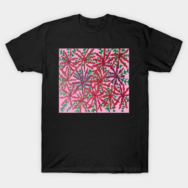 Bold Pink and Orange Flowers on Pink Background T-Shirt by DanielleGensler